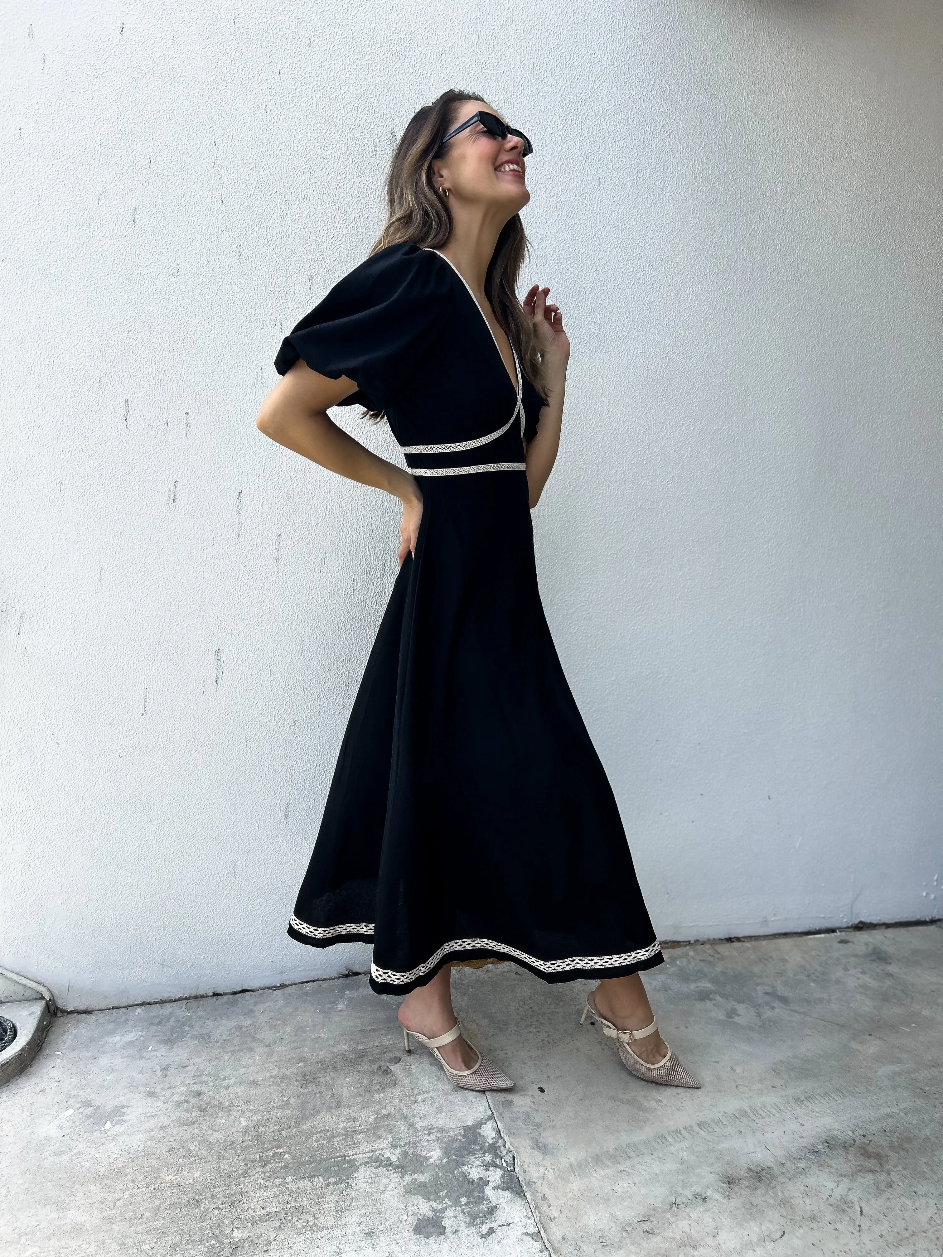 WYNTER Midi Dress - Black Linen