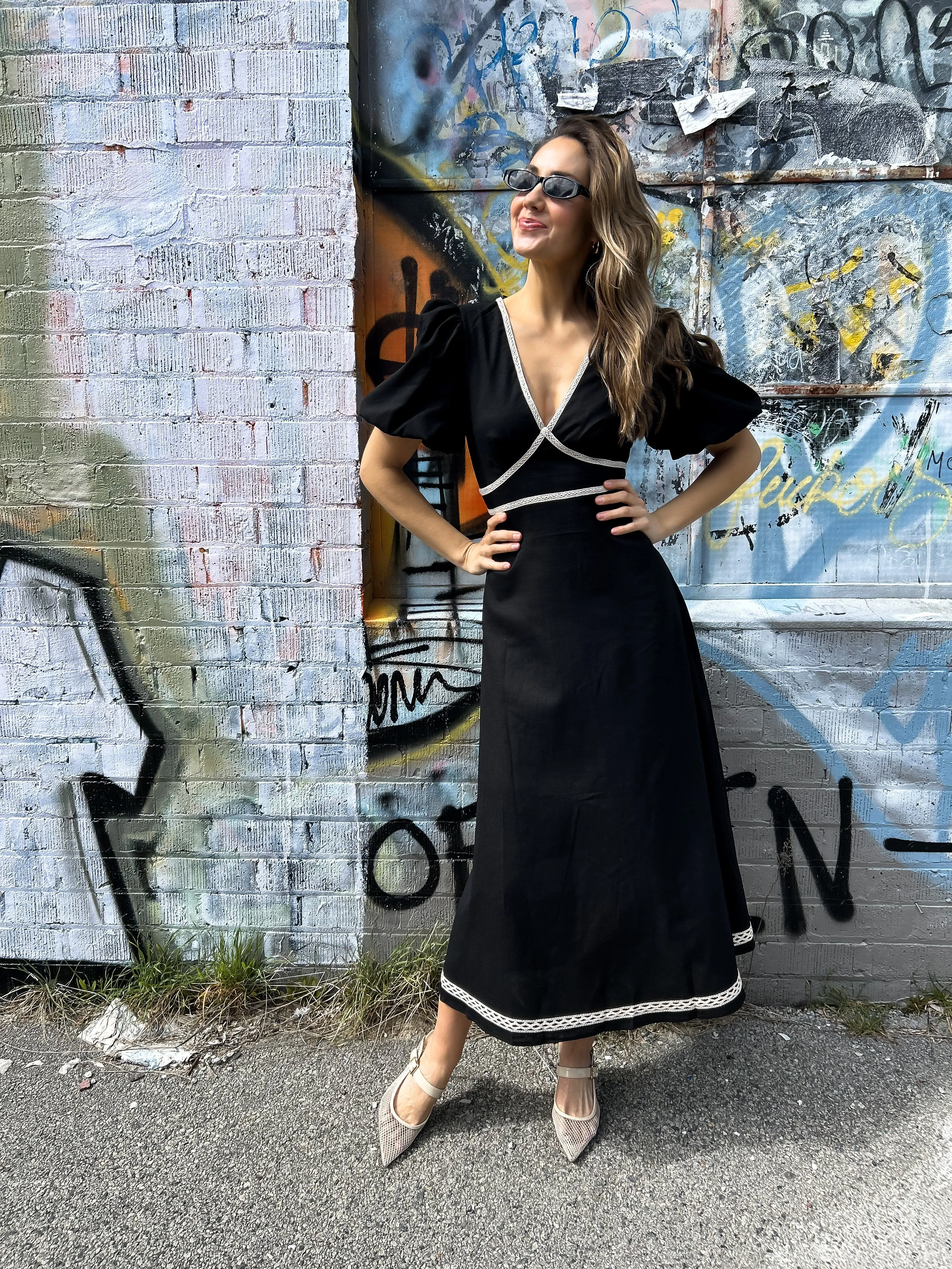 WYNTER Midi Dress - Black Linen