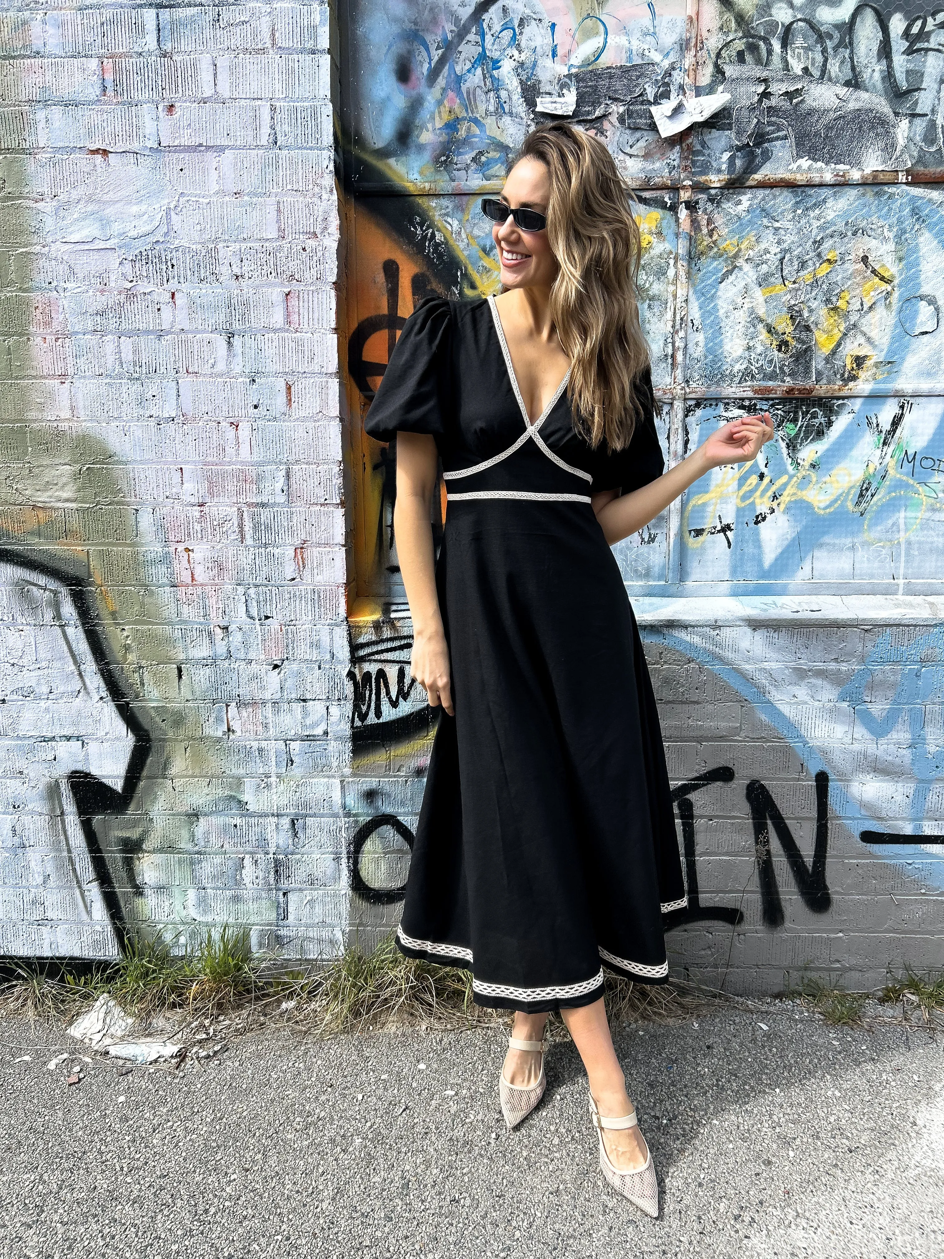 WYNTER Midi Dress - Black Linen