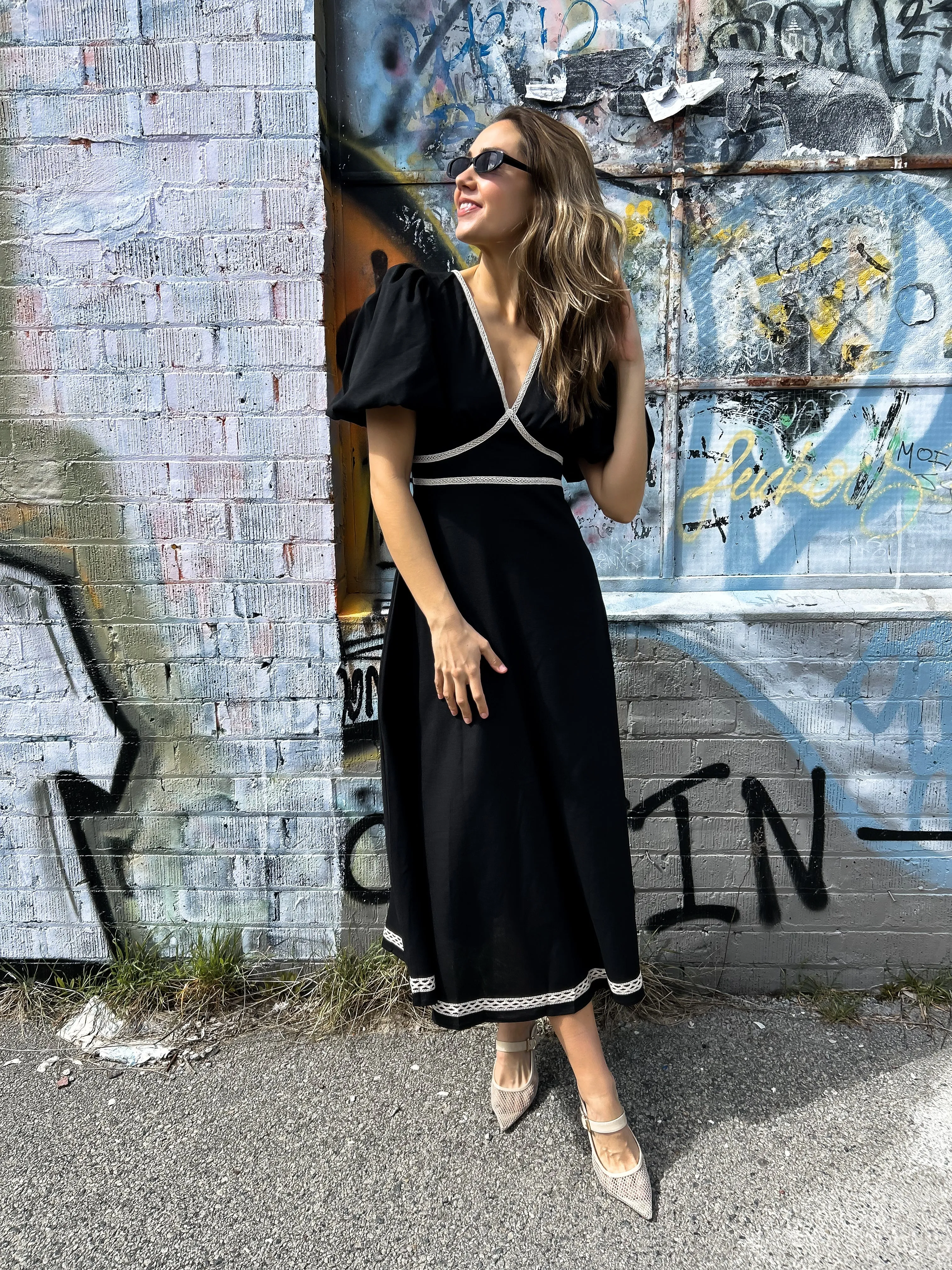 WYNTER Midi Dress - Black Linen