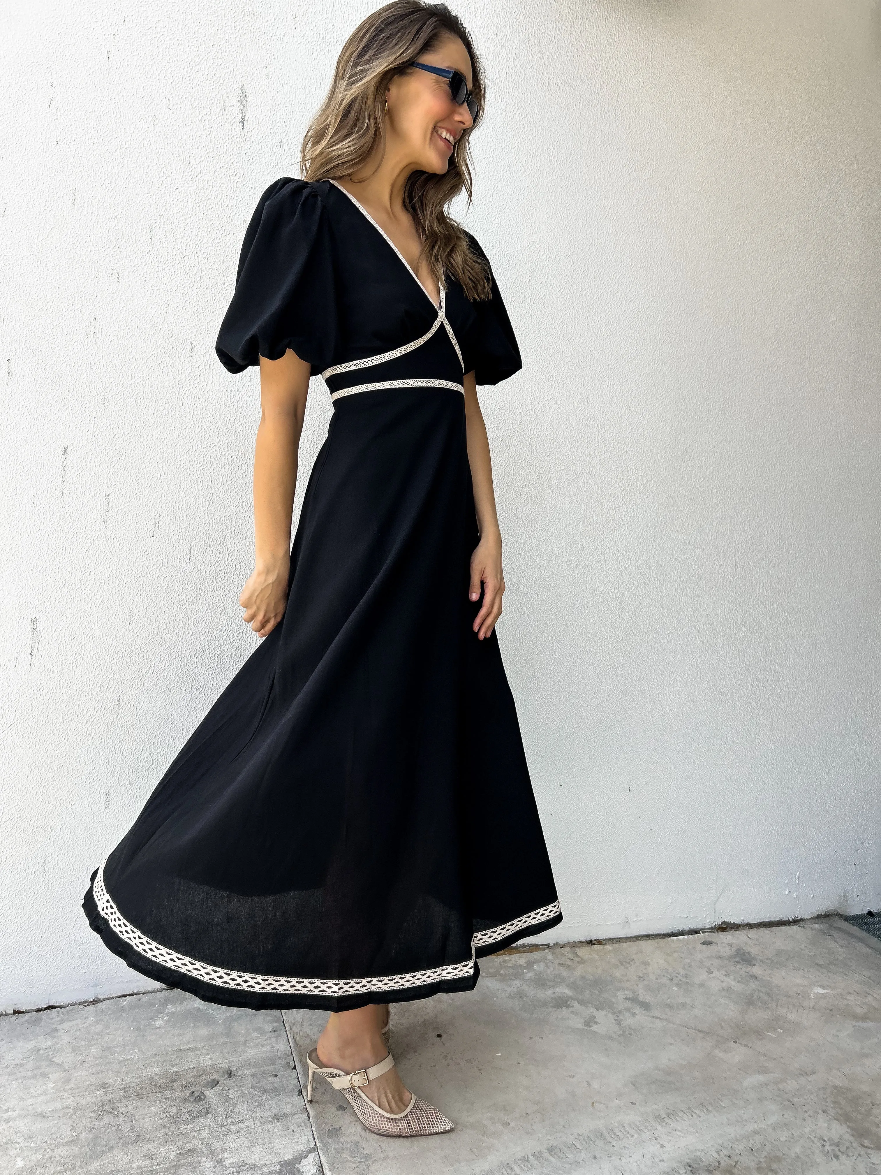 WYNTER Midi Dress - Black Linen