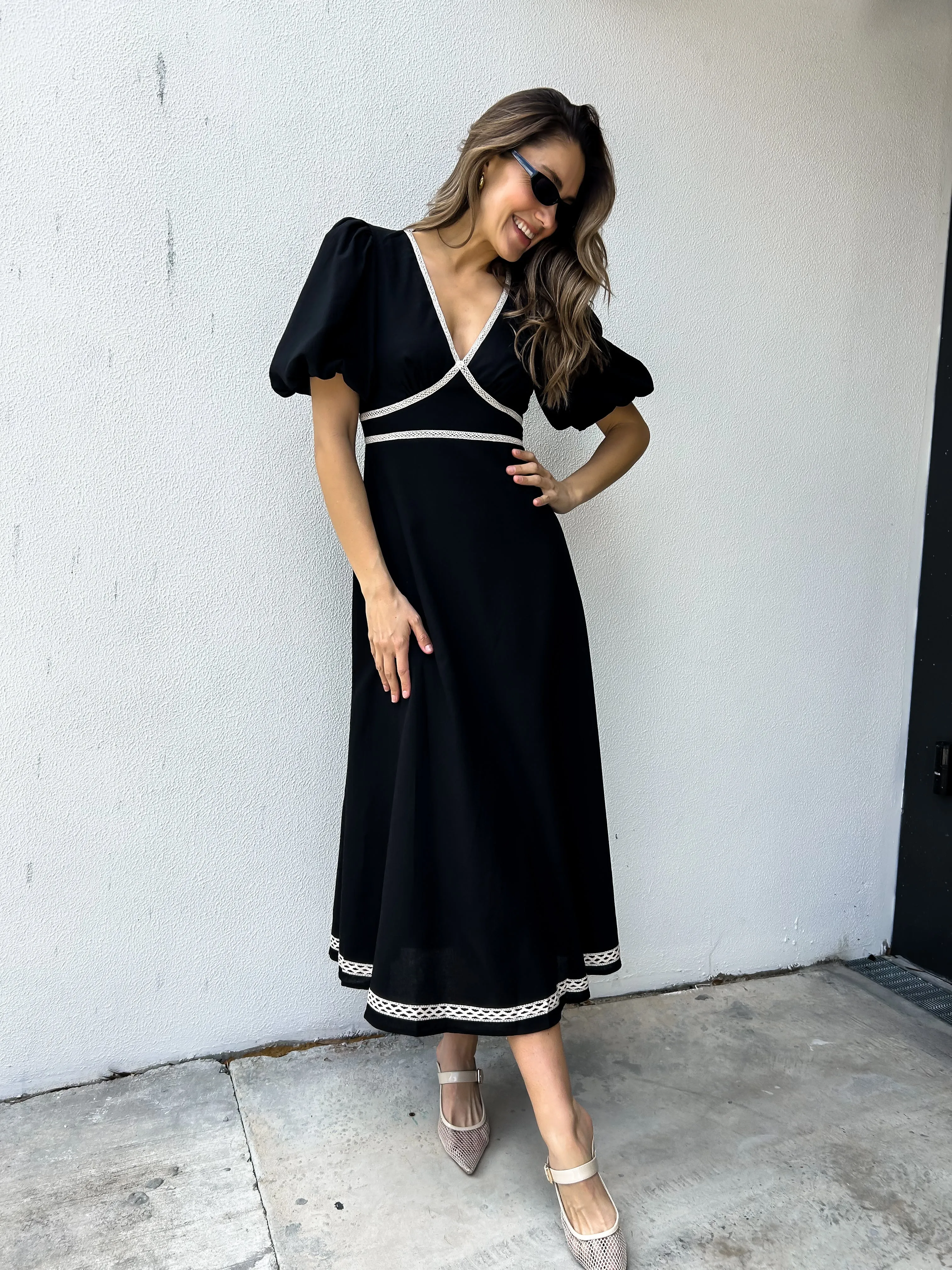 WYNTER Midi Dress - Black Linen