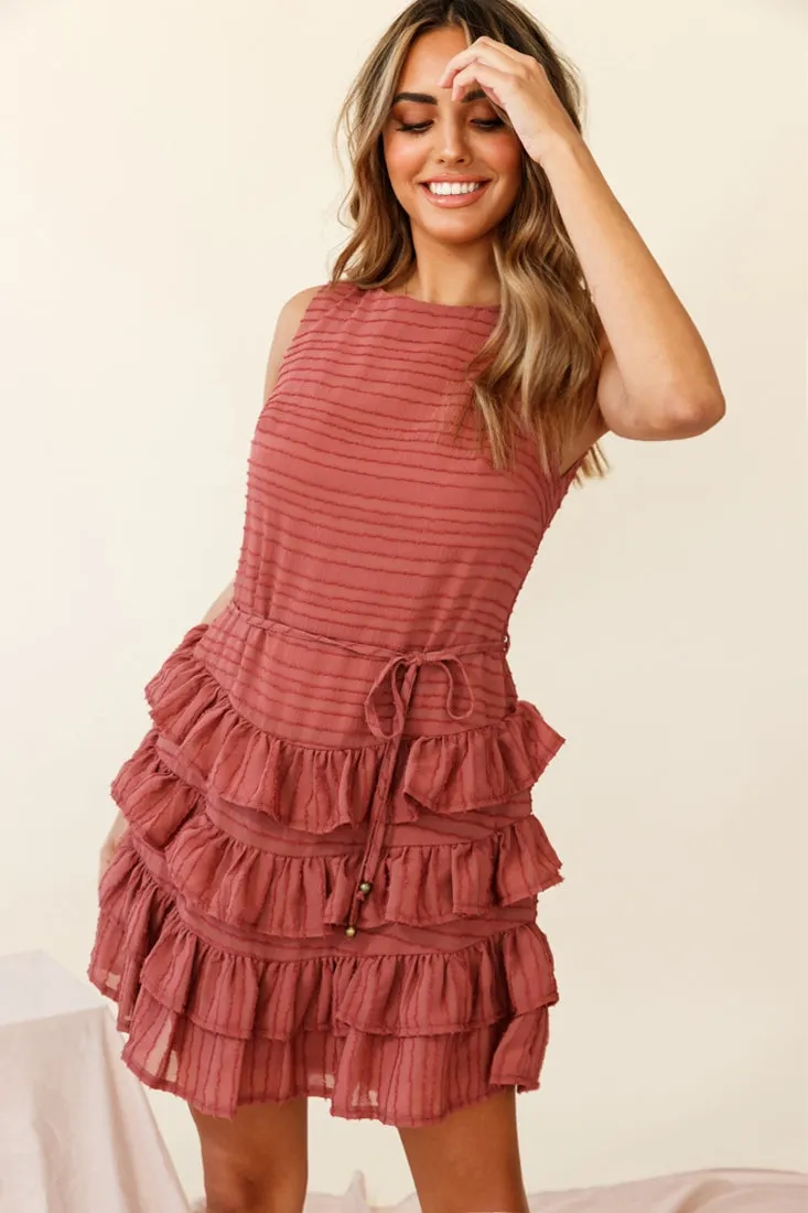 Zayah Sleeveless Layered Frill Dress Rose