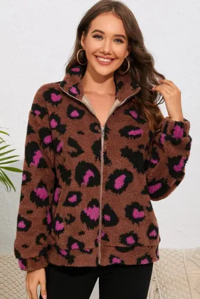 Zip Up Stand Collar Sherpa Teddy Jacket