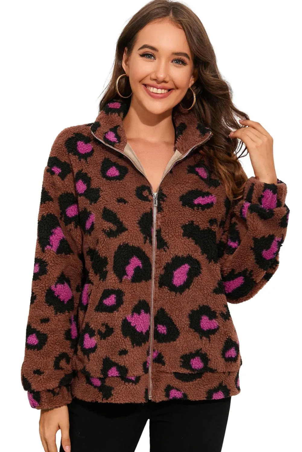 Zip Up Stand Collar Sherpa Teddy Jacket